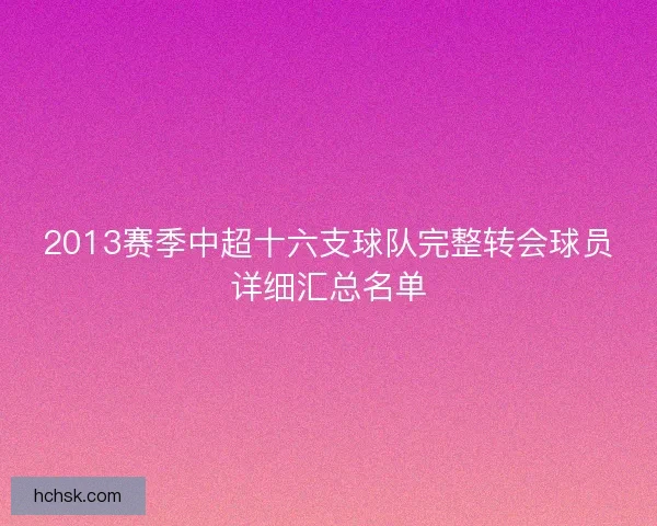 2013赛季中超十六支球队完整转会球员详细汇总名单